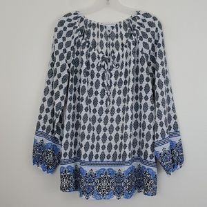 Notations Peasant Style Blue & Black Top XL